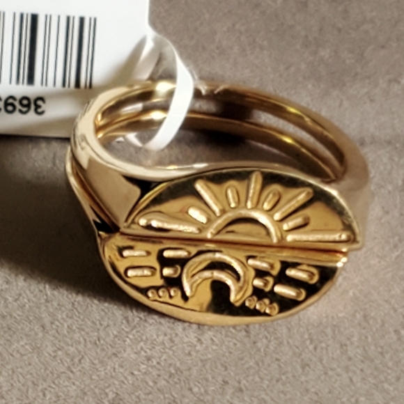 Djoy Jewelry - YG on Sterl Silver Set of Moon and Sun Talisman Signet rings